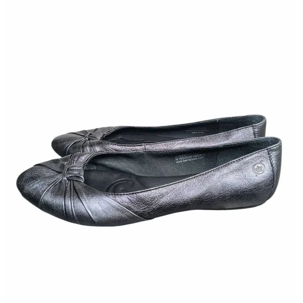 Born Adeline gunmetal silver metallic leather flats womens 9.5